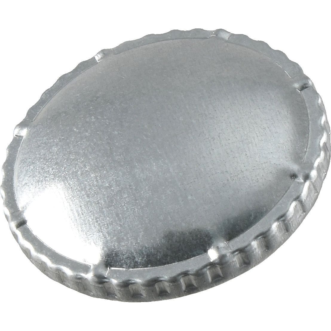 A close-up image of the Sparex Fuel Cap - S.31430 in silver metal, featuring a meticulously crimped edge that echoes the precision of a Metal Bayonet.