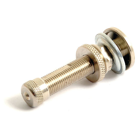 A Valve Core Long, Sparex Part No. S.31453, featuring a metal base with a knurled tip and threaded body, along with two washers, is displayed on a white background.