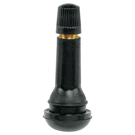 A black rubber valve stem, featuring a threaded top and cap, is available under the Sparex line as the Valve | Sparex Part No. S.31469, perfect for detailed product specifications.