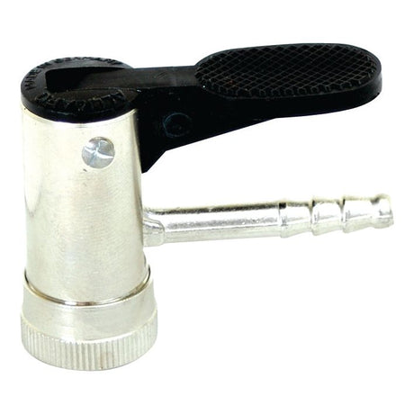 Close-up of a Sparex silver air chuck with a black lever for inflating tires, featuring Sparex Part No. S.31476 Clip-on connectors 4.5 mm.