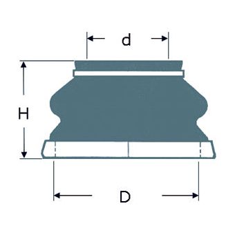 Blueprint of the Sparex Track Rod End Rubber Boot (S.31491), a cylindrical object featuring flexible bellows sections. Dimensions labeled as H, D, and d indicate height, base diameter, and top diameter respectively. For detailed product specifications and manufacturing information, please refer to the accompanying documentation.