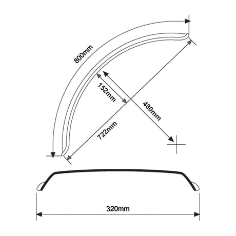 Technical drawing of a Mudguard with dimensions. The top view shows a length of 800mm, a width of 230mm, and relevant measurements such as height and diagonal. The side view indicates a width measurement that complements the overall design's specifications. This detailed design is suitable for precise manufacturing information needs and corresponds to product number S.31511 under the Sparex brand.
