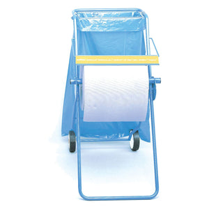 A Sparex Floor Stand for 42cm roles (Sparex Part No. S.31582) featuring a blue metal frame with wheels and an integrated paper roll dispenser.