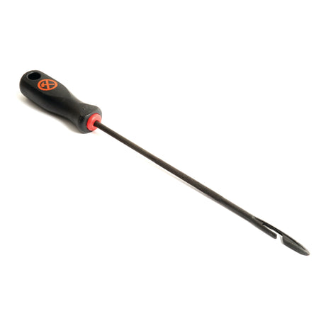 Introducing the Insert Tool EM Tubeless by Sparex (Part No. S.31596), a black and red plastic-handled tool with a long metal shaft and a hook-like end, ideal for car panel removal or similar tasks—truly living up to its reputation as a top-tier tool.