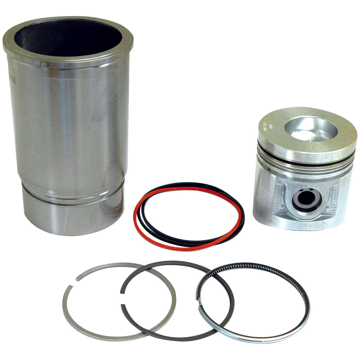 Sparex Piston Ring and Liner Kit (Part No. S.31629) compatible with John Deere, featuring chrome plated piston rings and sealing rings, displayed on a white background.