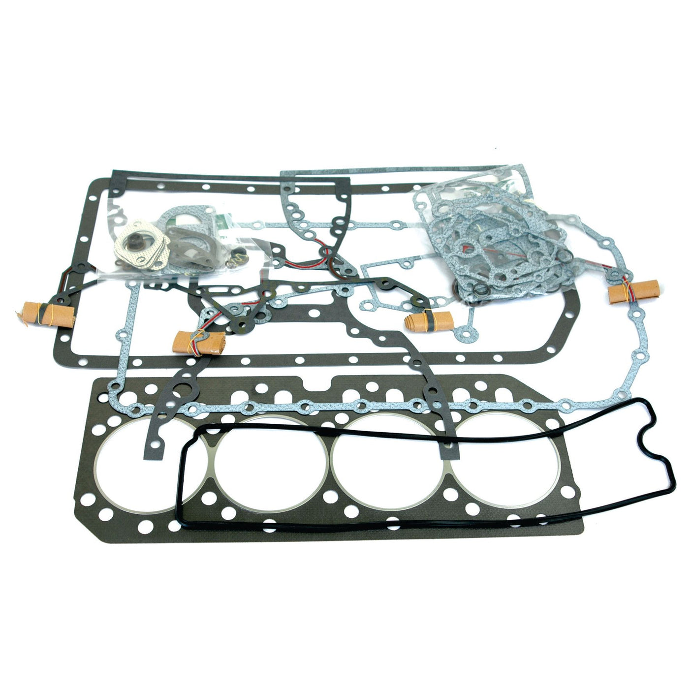 A meticulously arranged Complete Gasket Set - 4 Cyl. by Sparex (Part No. S.31633) is displayed on a white background.