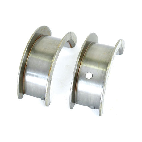 Two Sparex Main Bearing STD (Sparex Part No. S.31640) shells are shown. They are semi-circular in shape, with one shell featuring a small hole. These main bearings are used in John Deere mechanical or automotive applications and potentially incorporate integral thrust washers for added functionality.