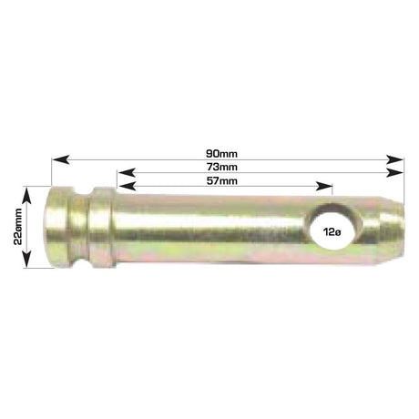 The Top Link Pin 16x80mm Cat. 0 by Sparex (Part No. S.3173) is a metal pin measuring 220mm in length with a largest hole diameter of Ø 16mm and marked increments at 57mm, 73mm, and 90mm.