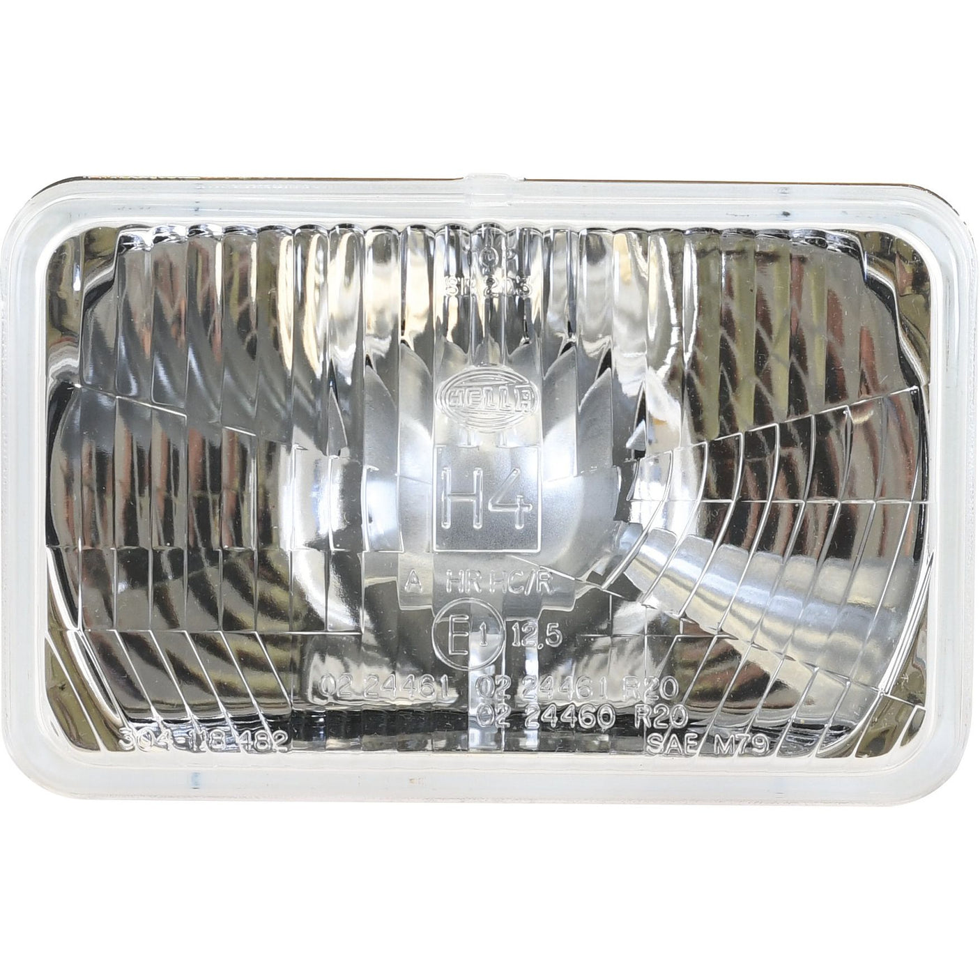 Rectangular car headlight with a reflective surface, featuring an H4 label to indicate it uses a Sparex halogen bulb, Product Name: Head Light, (Halogen), RH & LH, RH Dip, 12V - S.31920.