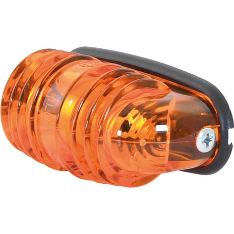 Close-up of a Sparex Marker Light - Side Facing (Halogen), RH & LH, 12V - S.31960 featuring an orange, ribbed, cylindrical design with a screw securing one end and a black mounting bracket.