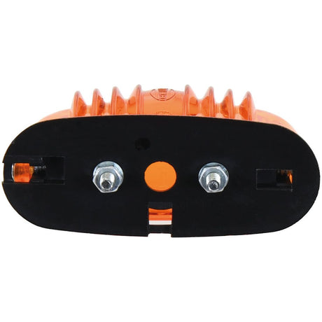 Front view of the Marker Light - Side Facing (Halogen), RH & LH, 12V - S.31960 by Sparex, showcasing an orange oval LED light with two bolts and a central fixture on a black mounting base, featuring an amber lens reminiscent of a traditional halogen light.