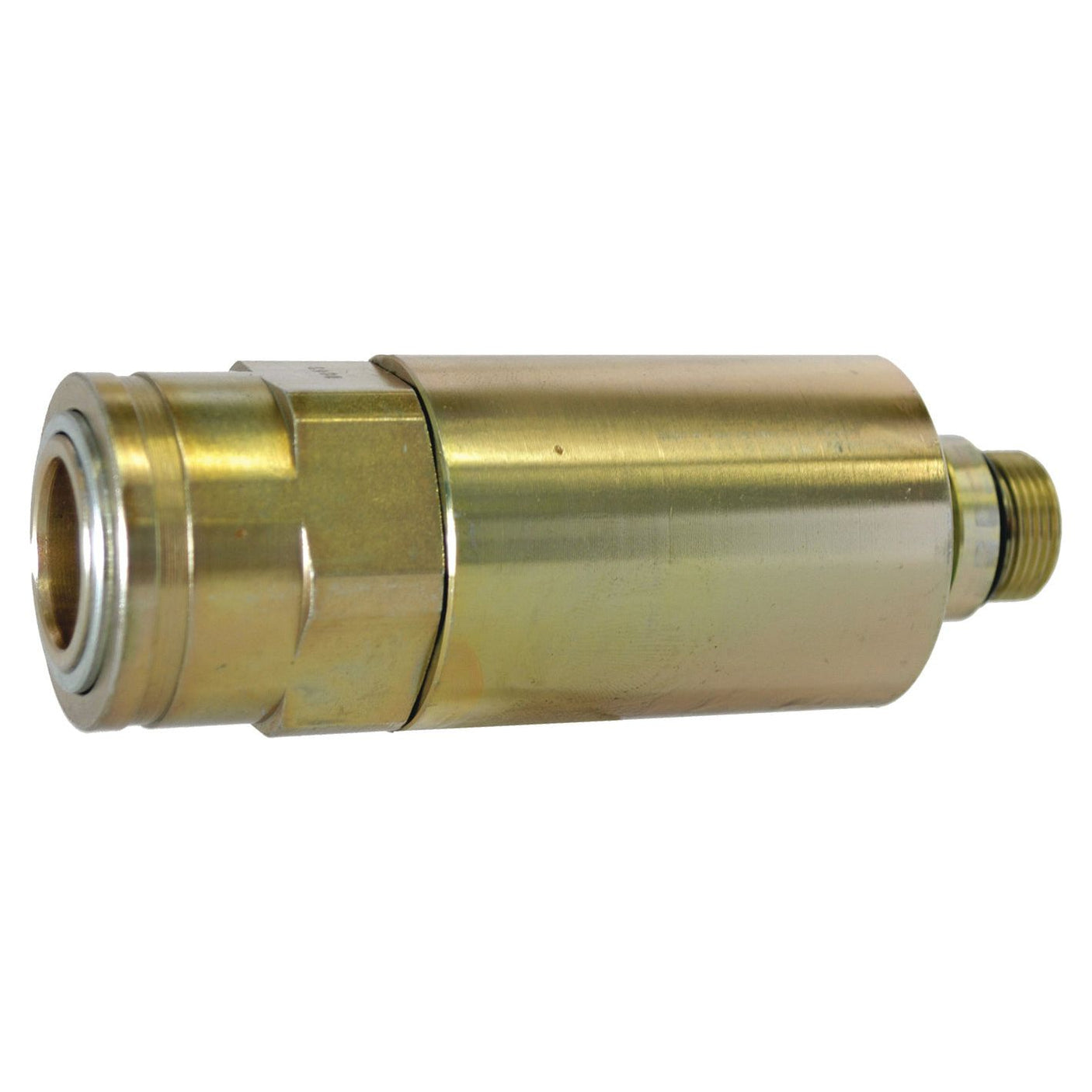 A brass-colored cylindrical hydraulic coupling, identified as the Stauff Quick Release Hydraulic Coupling Female 1/2'' Body x M22 x 1.50 Metric Male Thread (Sparex Part No.S.32054), is horizontally positioned against a plain white background.