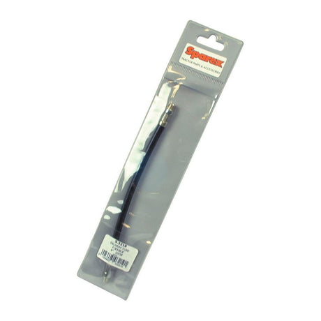 The product packaging for a Sparex part, specifically the Grease Gun Tube - Flexible (1/8'' BSPT) 20cm (Sparex Part No.S.3219), is displayed in a transparent plastic seal with Sparex branding on top and a hanging tab.