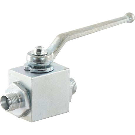 The MARCHESINI 2-Way Shut Off Ball Valve M16 x 1.50 Metric by Sparex (Part No. S.32242) features a long handle and two threaded ports for fluid or gas control, accommodating a flow rate of up to 35 liters per minute, ensuring precise management of flow through its robust design.