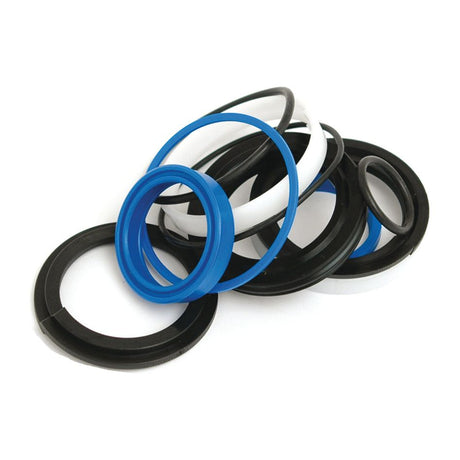 The Sparex Hydraulic Cylinder Repair Kit - 70/40mm (Part No. S.32254) features a collection of various-sized black, blue, and white rubber or plastic sealing rings arranged together on a white background.