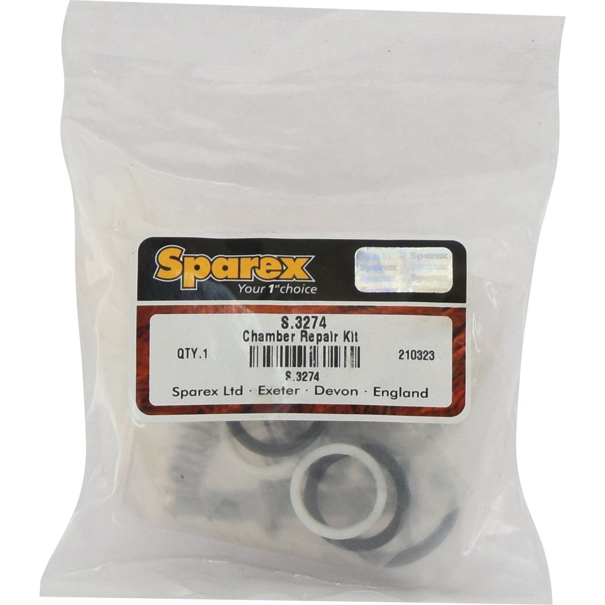 A Chamber Repair Kit labeled "Sparex Part No. S.3274," containing various small components, including metal rings, ideal for maintaining Massey Ferguson tractors.