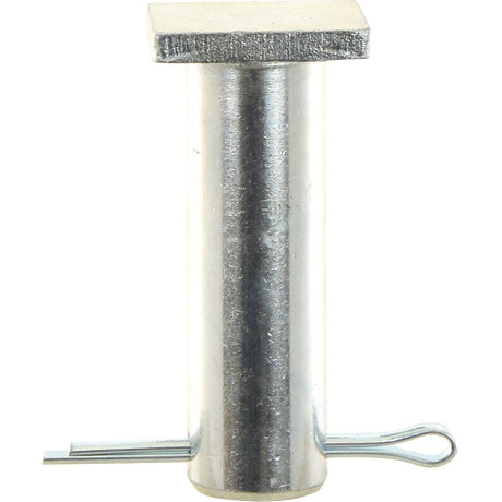 A cylindrical metal pin, 75mm in working length, featuring a flat square top and a small looped wire at the base; identified as the Hydraulic Top Link Knuckle Fixing Pin 28x75mm (Sparex Part No. S.32945), by Sparex.