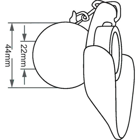 Black and white technical drawing of the Lower Link Ball, Guide Cone, and Linch Pin (Cat. 1/1) - S.32991 by Sparex, showing dimensions of 44mm in height and 22mm in width. Includes manufacture information suitable for detailed product specifications.