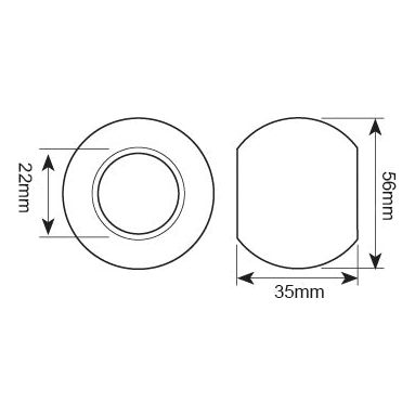 Technical diagram of the Lower Link Ball (Cat. 2/1) - S.32994 by Sparex with dimensions: height 56mm, width 35mm, top circle diameter 22mm. Two views shown: top-down view and side view. Suitable for manufacture with precise details provided for accurate production.