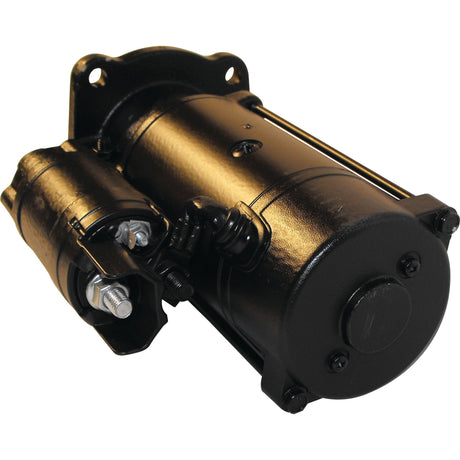 A black Starter Motor - 12V, 3Kw, Gear Reducted (Mahle) | Sparex Part No.S.32998 with cylindrical components and mounting points, featuring a robust output for reliable performance.