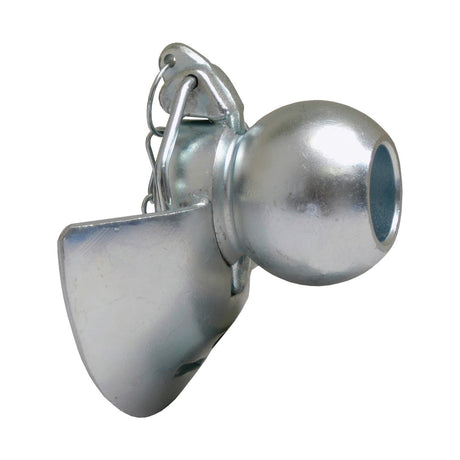 The Lower Link Ball, Guide Cone and Linch Pin (Cat. 2/2) - S.33000 by Sparex is a silver metal trailer hitch ball featuring a locking mechanism, ideal for securing a trailer to a vehicle.