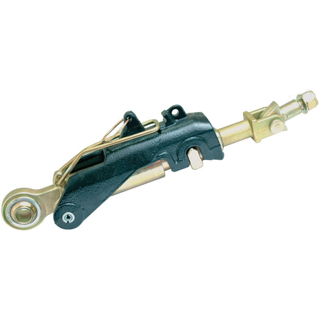 The Sparex Automatic Bar Hole Stabiliser with Float Position - S.33162 is a hydraulically engineered master cylinder with a gold and black finish, featuring an arm and connector, suitable for various applications.