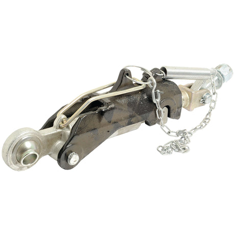 The Sparex Automatic Bar Hole Stabiliser with Float Position (Product Code: S.33185) is a metallic trailer brake actuator equipped with a chain and spring, designed for securing and braking trailers towed by vehicles. For more details about its manufacturing specifications, please refer to the product documentation.