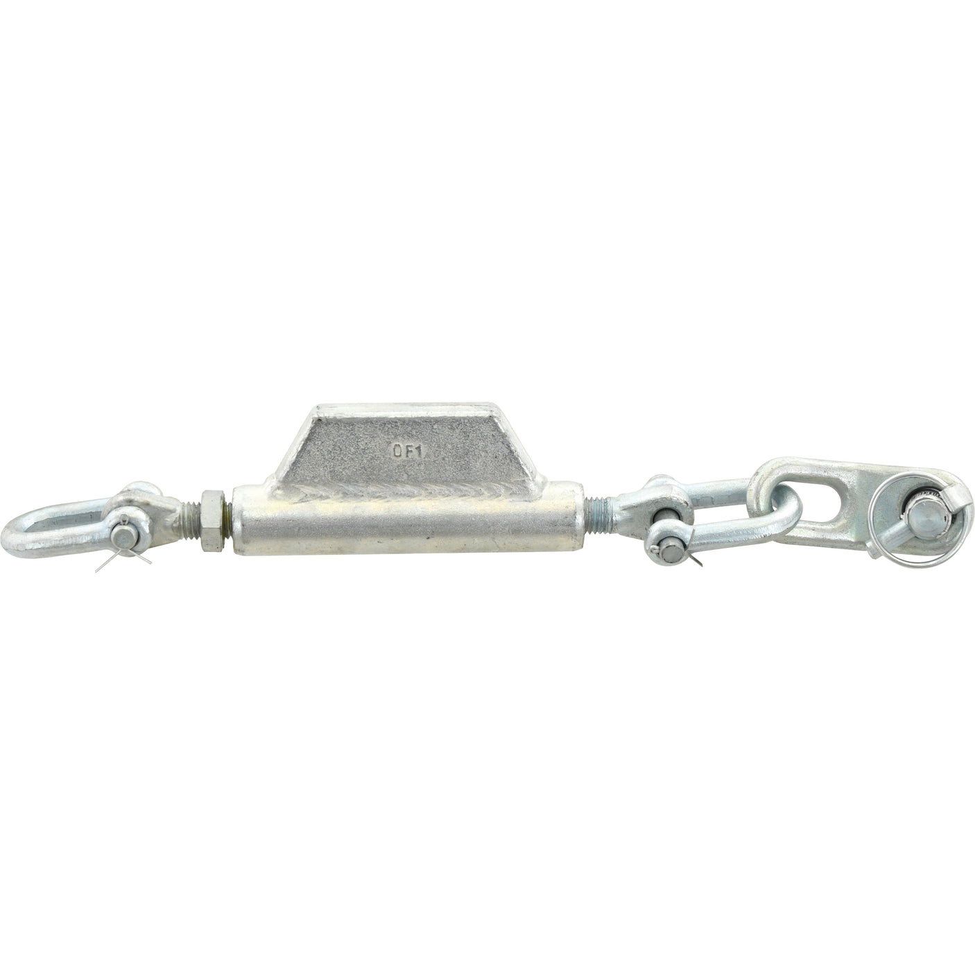 A Sparex Stabiliser Chain, featuring a D-Shackle with a 13mm diameter and Ø16mm thread, ideal for adjusting tension in systems such as cables, rods, or lines. It has a minimum length of 431mm and is equipped with a 3/4 UNC thread for precise adjustments. Product part number: S.3318.