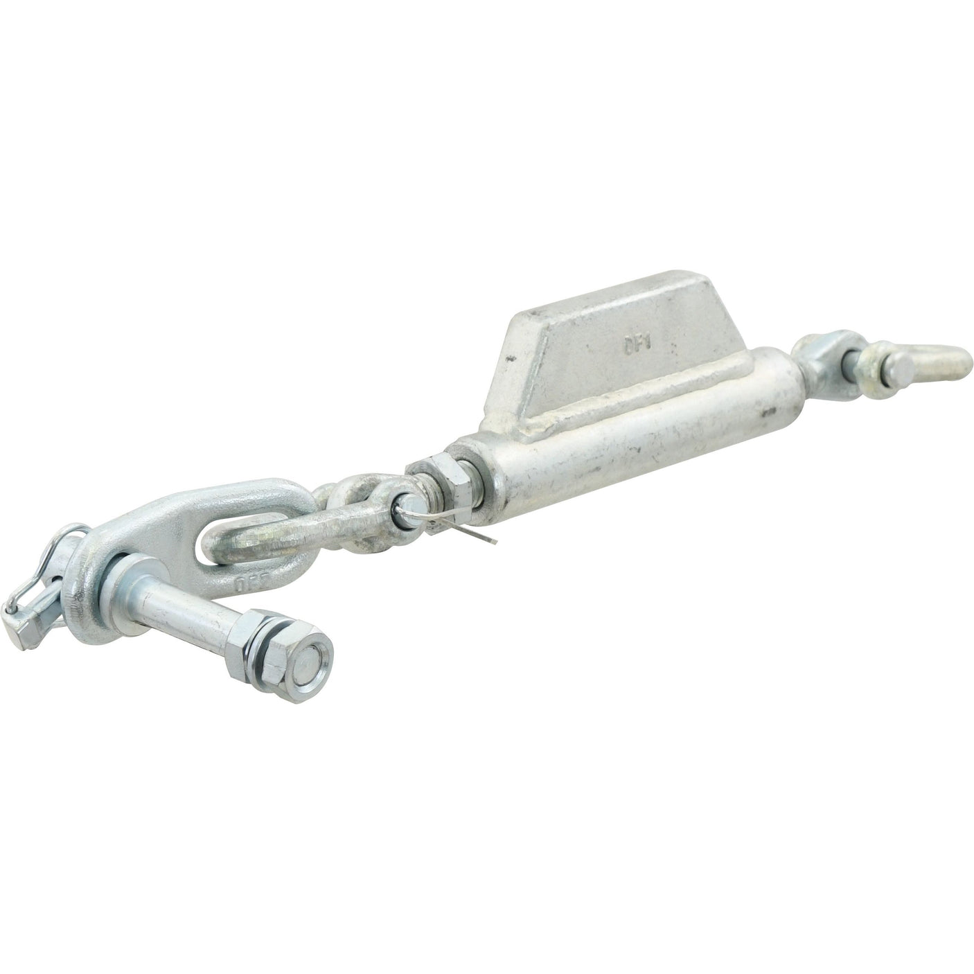 A Sparex Stabiliser Chain featuring a D-Shackle with a 13mm diameter, a 16mm threaded section, and a minimum length of 445mm, including 3/4 UNC thread fittings. The chain is complemented by Sparex Part No. S.3319 end fittings, clevises, and pin attachments at each end. The product is showcased against a white background.