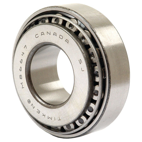 Close-up of a tapered roller bearing with "Canada" and "Sparex" along with the part number "S.33265 86610/86647" engraved on its surface, suitable for various applications.