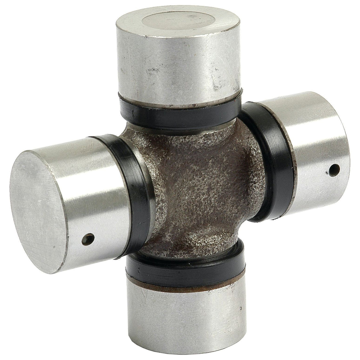 A Universal Joint 27.0 x 70.5mm (Sparex Part No. S.33614) by Sparex, featuring a cross-shaped body and four cylindrical bearings for motion transfer, compatible with Fendt FARMER models.