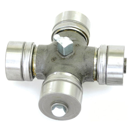 The Sparex Universal Joint, measuring 38.0 x 106mm (Sparex Part No.S.33616), features four arms, each ending in a cylindrical cap and bearing. It is designed for transmitting rotational power in mechanical assemblies and is ideal for use with Ford New Holland and Case IH machinery.