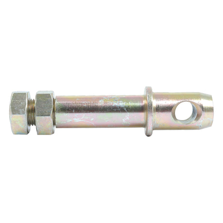 A Stabiliser Pin 22x113mm, Thread size 5/8''x25.4mm (Sparex Part No.S.3368) by Sparex, features a threaded end and a hole near the other end, secured by two nuts.