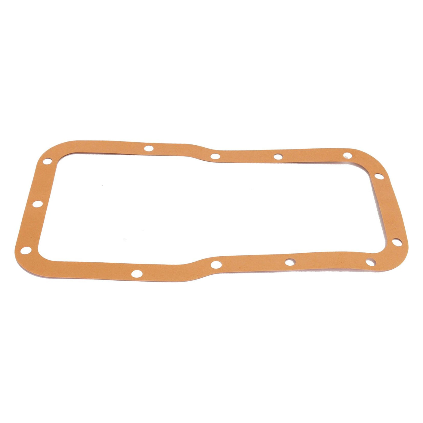 A thin, brown rectangular gasket featuring ten bolt holes is laid flat against a white background. This Sparex Hydraulic Lift Cover Gasket (Part No. S.3396) is designed for Massey Ferguson tractors and is available from Sparex.