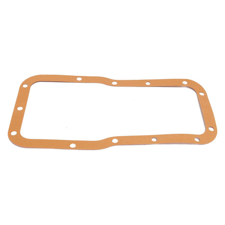 A thin, brown rectangular gasket featuring ten bolt holes is laid flat against a white background. This Sparex Hydraulic Lift Cover Gasket (Part No. S.3396) is designed for Massey Ferguson tractors and is available from Sparex.