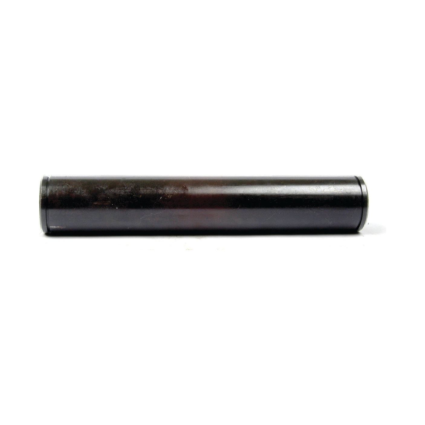 A cylindrical black metal pipe with a smooth, reflective surface, reminiscent of an Axle Pin (Sparex Part No. S.3404) by Sparex, placed horizontally on a white background.