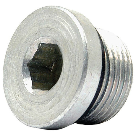 The Sparex Hydraulic Blanking Plug Adaptor M22 x 1.5 (Part No. S.34236) is a metallic, threaded plug featuring a hexagonal socket head and an O-ring for sealing.