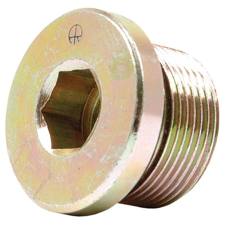 Close-up of a Sparex Hydraulic Blanking Plug Adaptor M26 x 1.5 (Part No. S.34237) with metallic hexagonal socket head and M26 x 1.5 external threads, ideal for use as a hydraulic blanking plug.