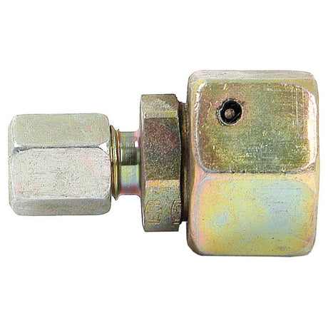 Image of a Hydraulic Metal Pipe Step Adaptor 15L - 6L (Sparex Part No. S.34273) featuring a metallic fitting with a hexagonal nut, a threaded end, and a square body. The fitting is marked SPAREX and appears to be made of brass or steel with a shiny finish.