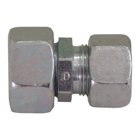 A close-up view of a metal hexagonal nut and bolt connector, showcasing the precision engineering akin to a Sparex Hydraulic Metal Pipe Step Adaptor 15L - 10L (Sparex Part No. S.34279).