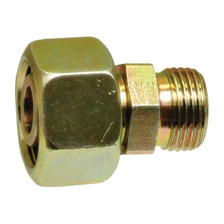 A brass hydraulic metal pipe step adaptor from Sparex, part number S.34282, featuring a large hexagonal nut on one end and a threaded male connector on the other end, labeled "15L-12L RED.