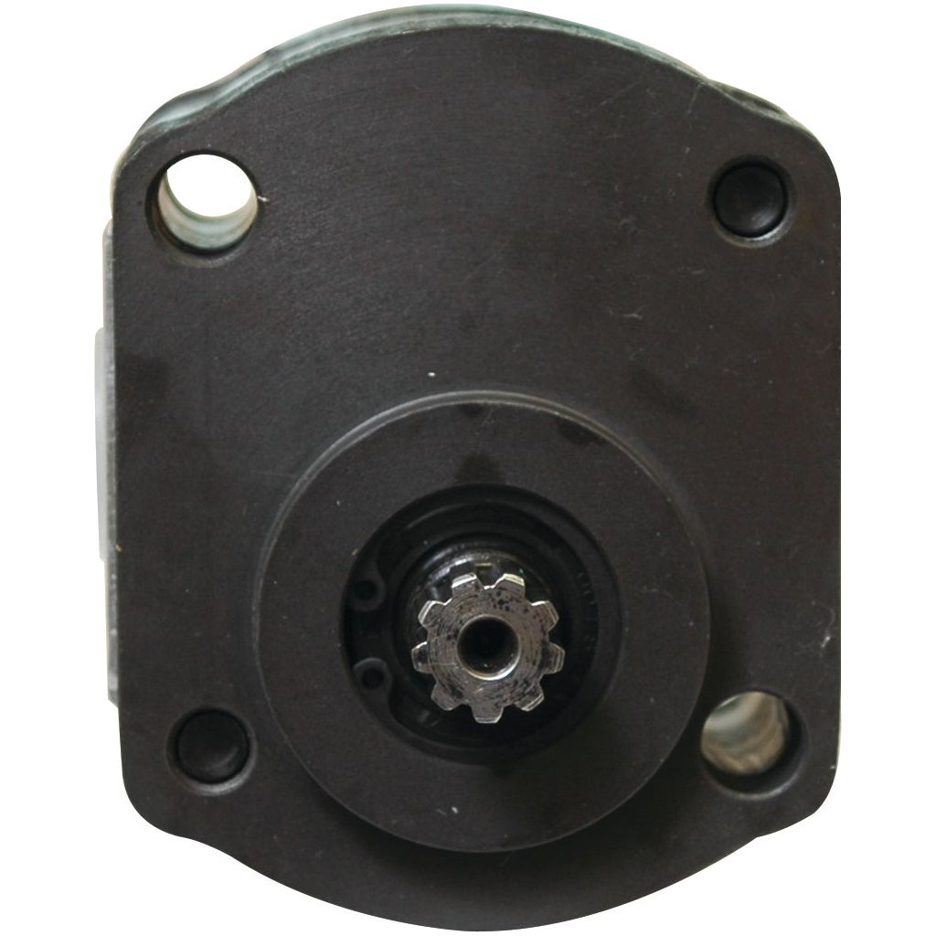 Close-up view of Sparex's Single Hydraulic Pump (S.344859), featuring a central cogwheel and four surrounding screw holes, resembling a precision part from Bosch.