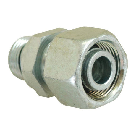 Close-up of the Hydraulic Metal Pipe Stud Coupling M10X1,0 / 6L by Sparex, designed for joining pipes or tubes in plumbing or industrial applications, featuring an M10X1 threading.