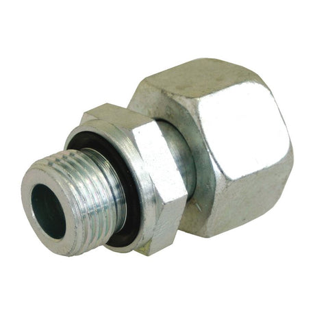 The Sparex Hydraulic Metal Pipe Stud Coupling M10X1,0 / 6L (Sparex Part No.S.34755) is a metal hexagonal fitting component with a threaded end and rubber O-ring, designed for connecting hydraulic metal pipes or tubes.