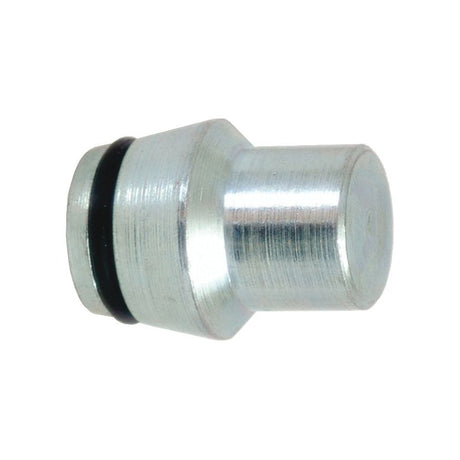 The Sparex Hydraulic Blanking Plug C/w O-Ring-12l (Sparex Part No. S.34769) is a cylindrical metal fitting with a wide base that tapers to a narrower flat end, featuring a black rubber O-ring near the wider end, making it ideal as a compression fitting for pipes with an outer diameter of 12mm.