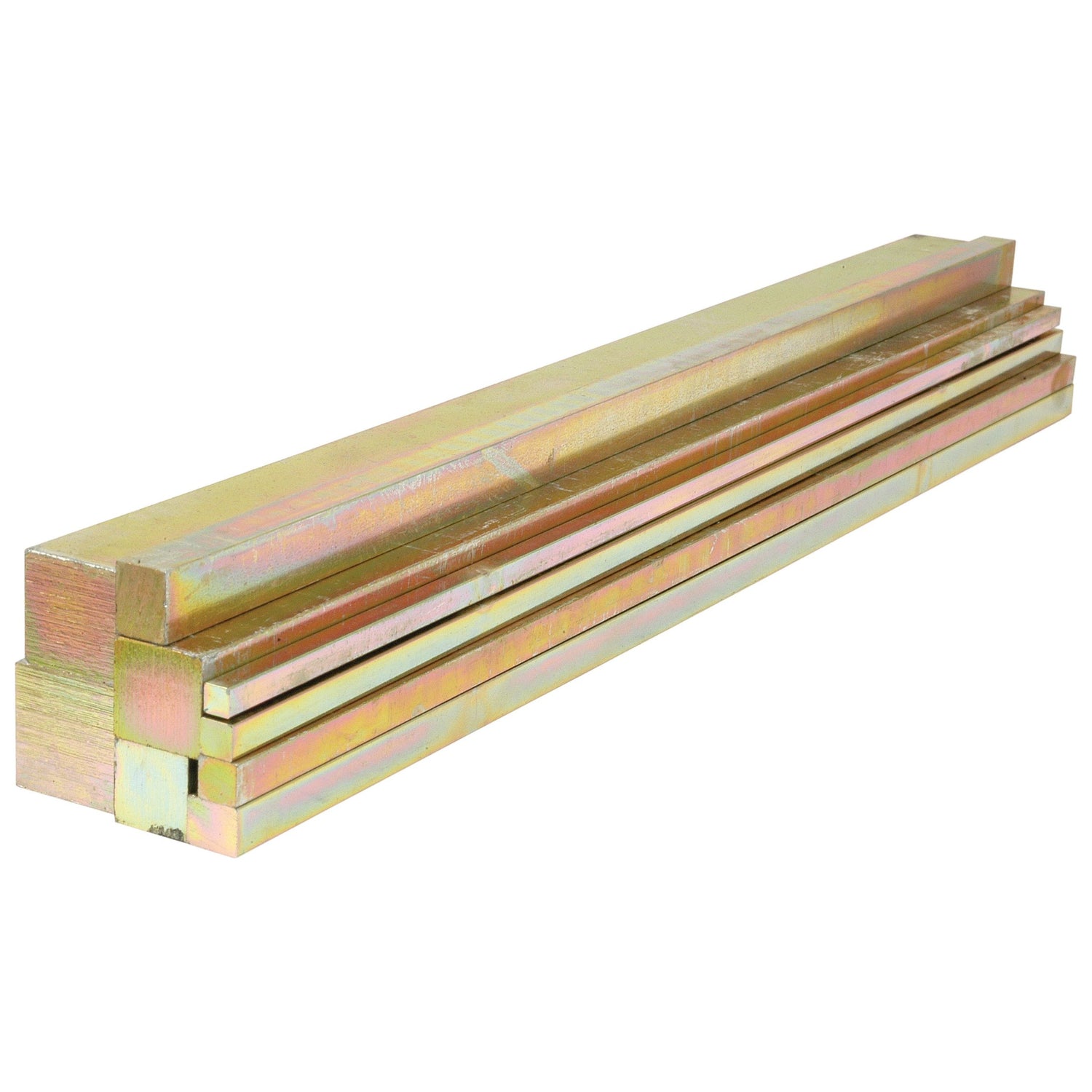 Stack of rectangular metallic bars of varying sizes, featuring the Sparex Metric Key Steel - Assorted (9 pcs. Bundle) Din 6880 - S.3490, arranged on a white background.