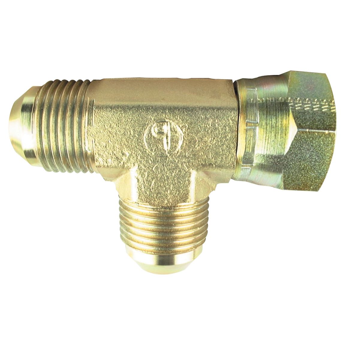 Hydraulic Tee Adaptor with three threaded openings for connecting pipes or hoses, ideal for applications requiring a 3/4" JIC male to 3/4" JIC female connection, and featuring the quality you expect from Sparex's S.35093 range.