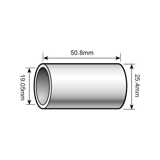 Diagram of a cylindrical pipe with dimensions: length 50.8mm, outer diameter 25.4mm, and inner diameter 19.05mm, comparable to the Sparex Top Link Conversion Bush (Cat. 2 to 1) - S.353 for precision fittings.
