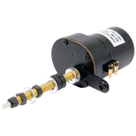 A cylindrical solenoid actuator with a metal shaft, attached washers, and wiring terminals designed for compatibility with 12V systems such as the Wiper Motor 12V | Sparex Part No. S.35442 from the brand Sparex.