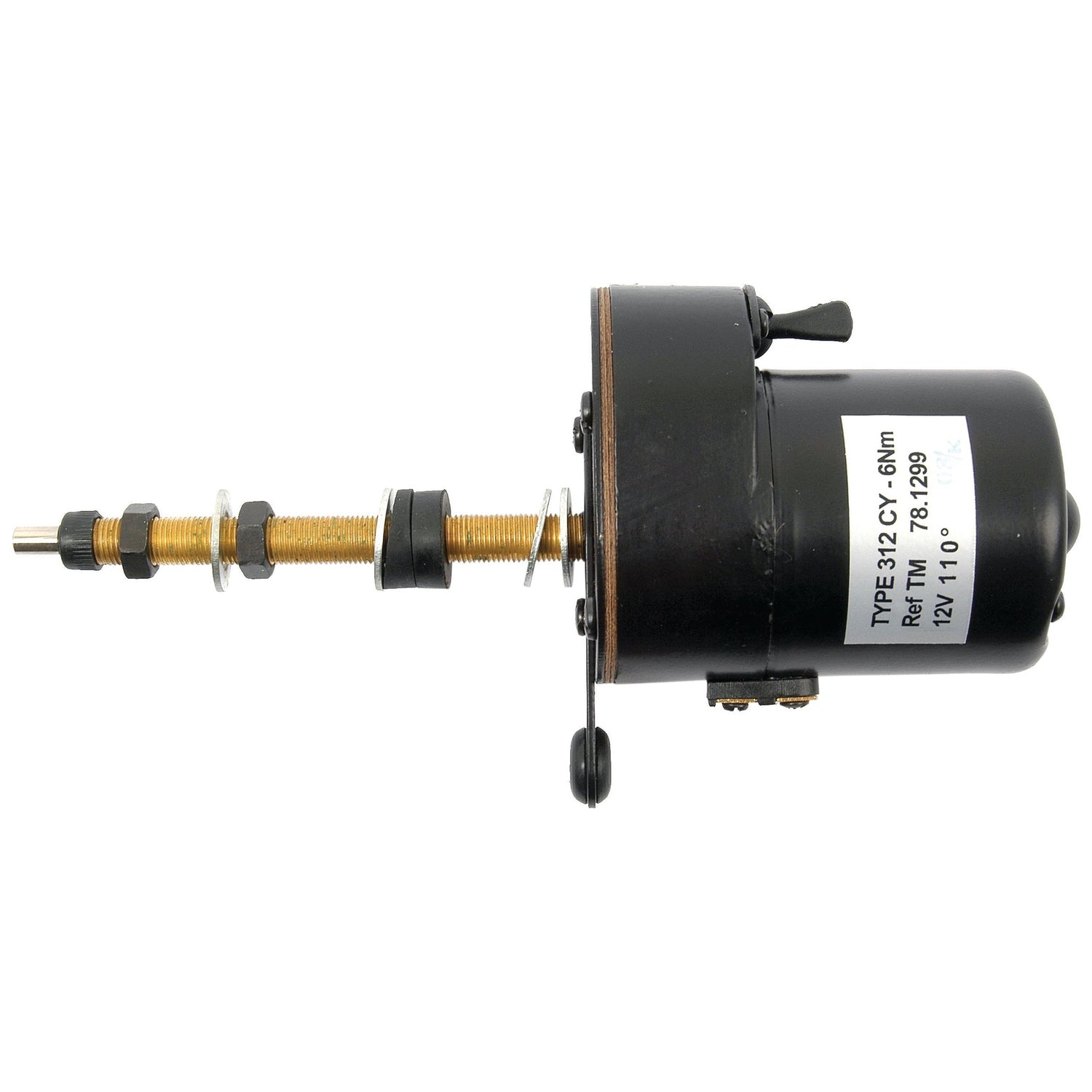 A small Sparex Wiper Motor 12V with an extended threaded shaft and various washers, labeled "TYPE: 312CY-61N RPM: 178 2.1A" under the Sparex Part No.S.35442.